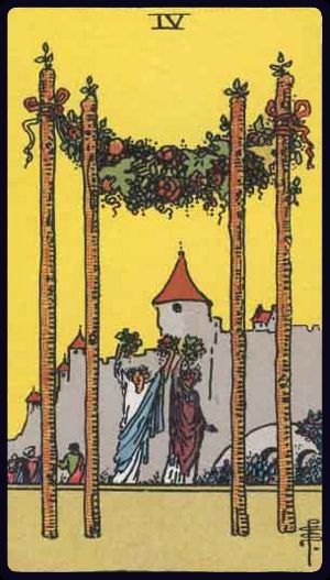Carta del tarot Cuatro de Bastos