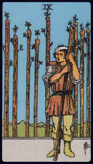 Carta del tarot Nueve de Bastos